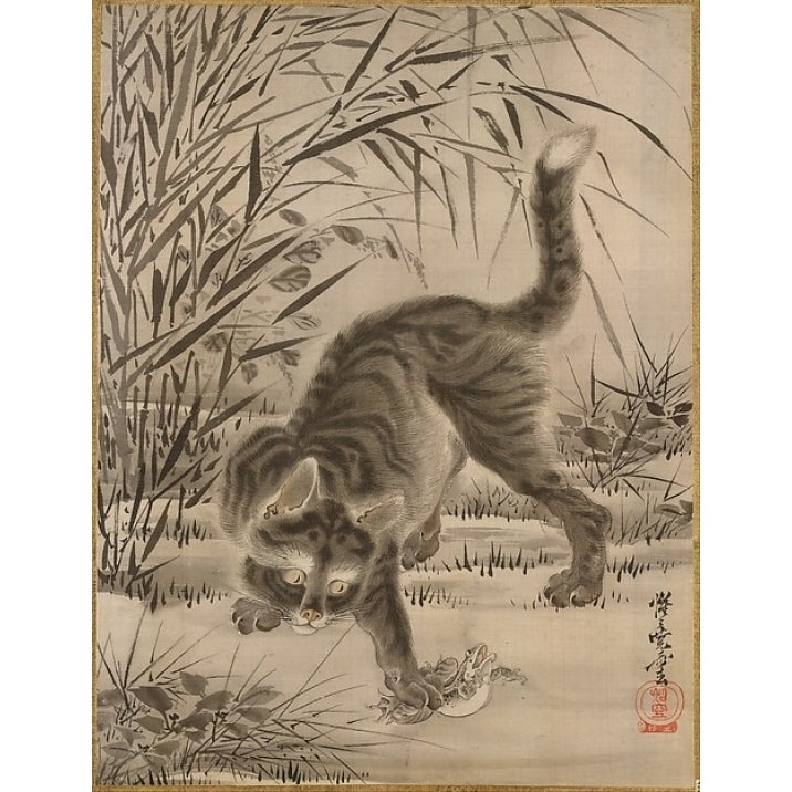 Cat Catching a Frog Poster Print by Kawanabe Kyosai (Japanese 1831 ??1889) (18 x 24) Image 1