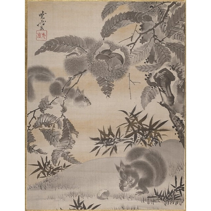 Squirrels Gathering Chestnuts Poster Print by Kawanabe Kyosai (Japanese 1831 ??1889) (18 x 24) Image 1