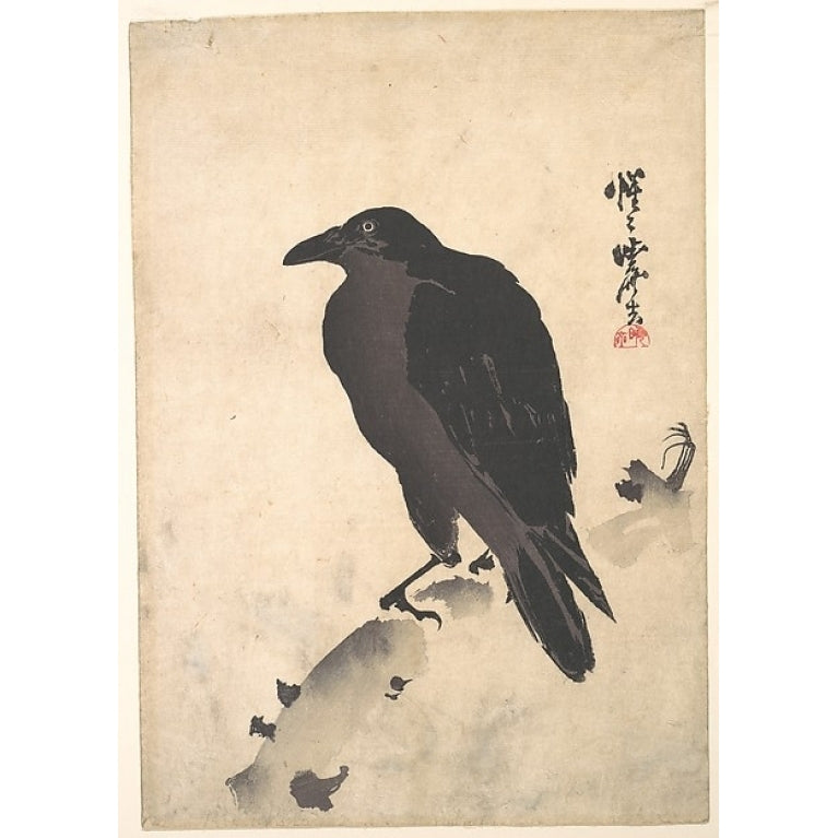 Crow Resting on Wood Trunk Poster Print by Kawanabe Kyosai (Japanese 1831 ??1889) (18 x 24) Image 1