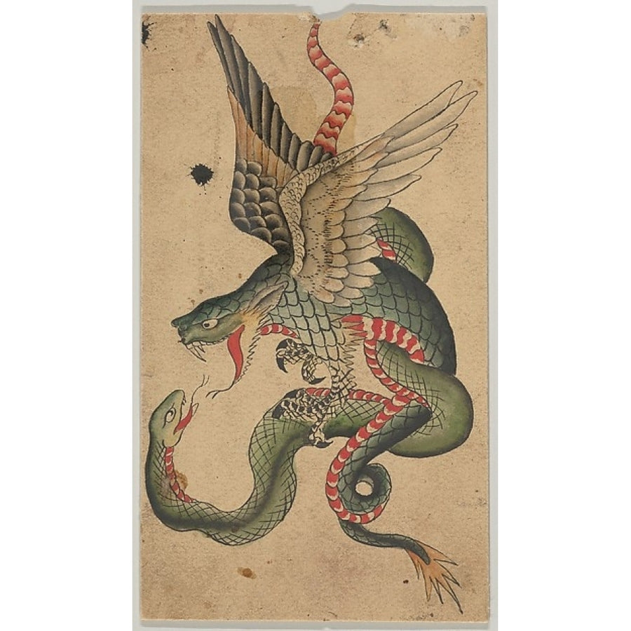 Tattoo Design with a Dragon and Snake (Inspired by Japanese Examples) Poster Print by Clark and Sellers (American active Image 1