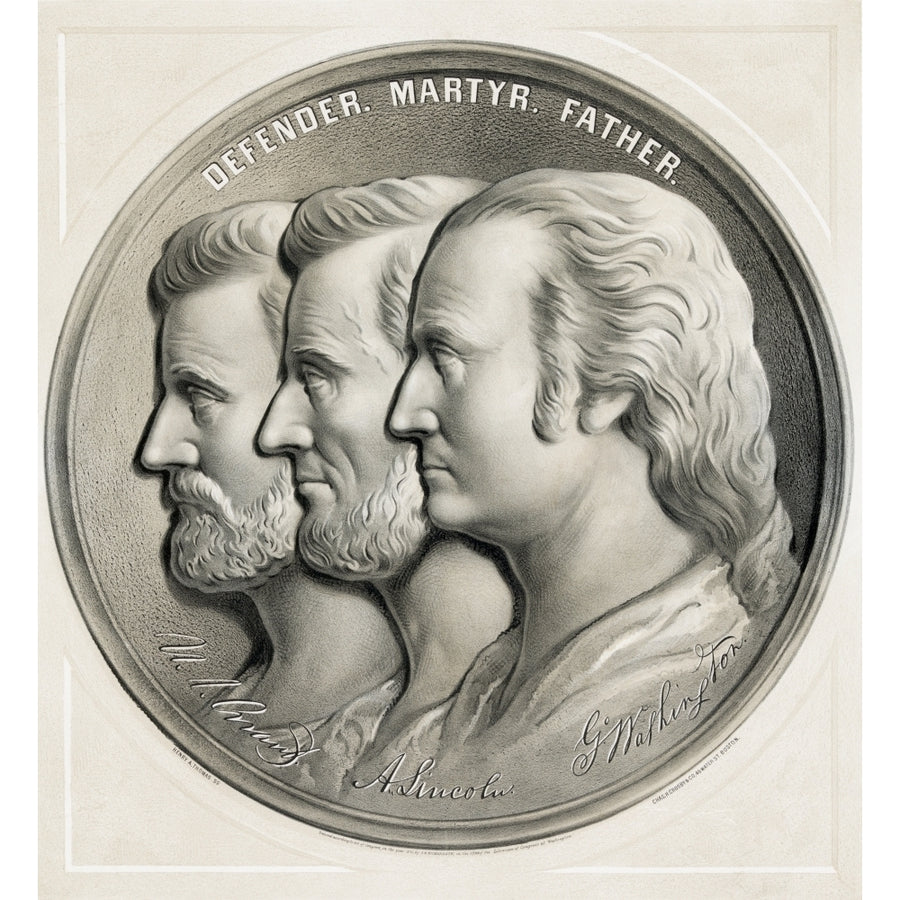 Lithograph From 1870 Of Medallion Showing Ulysses S. Grant Abraham Lincoln And Image 1