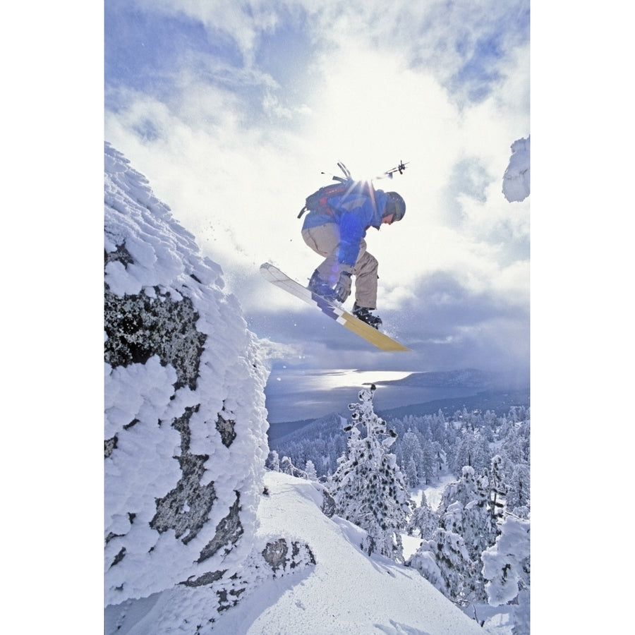 Diamond Peak Lake Tahoe Nevada Usa; Man Snowboarding In Mid-Air Poster Print (8 x 10) Image 1