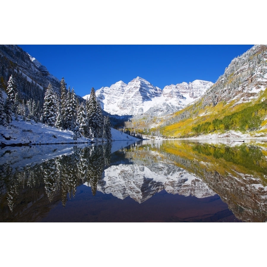 USA Colorado Early Snow; Near Aspen Landscape Of Maroon Lake And Maroon Bells In Distance Poster Print (8 x 10) Image 1