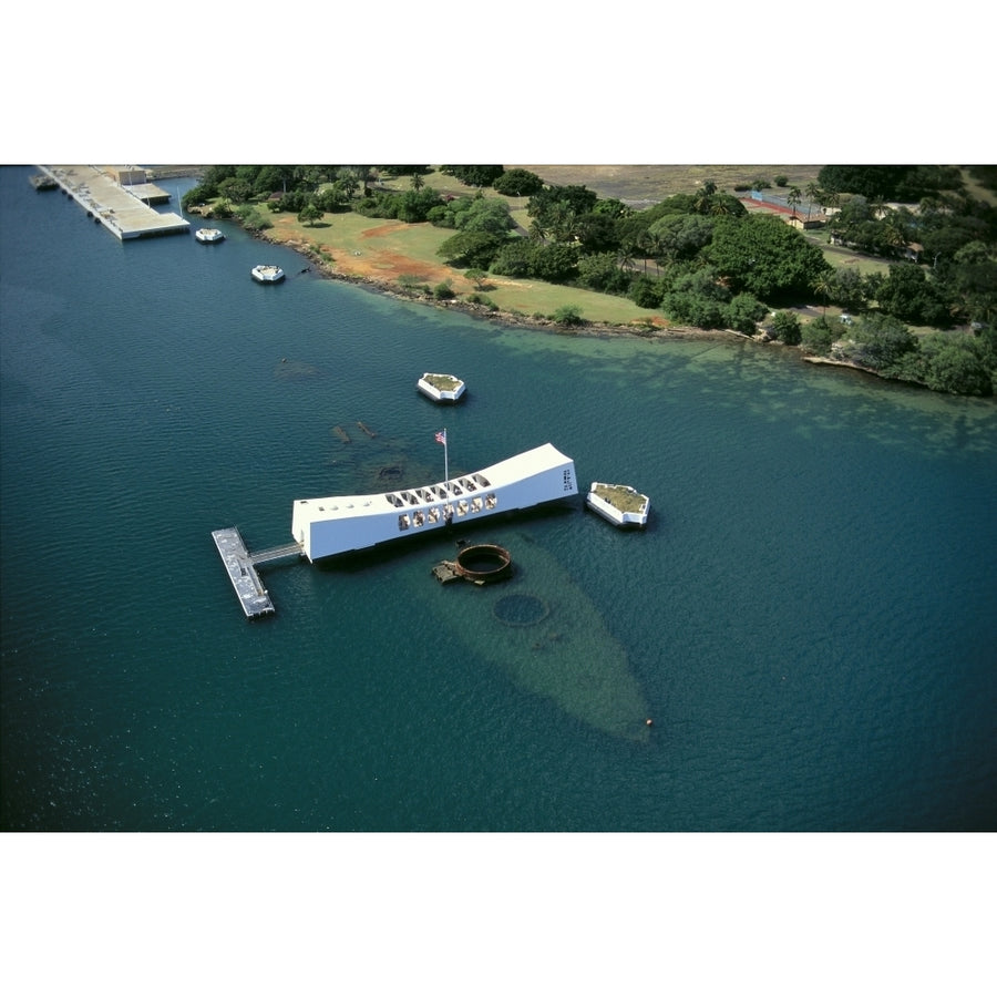 Hawaii Oahu Pearl Harbor Arizona Memorial Aerial View With Ship Visible Below A42A Poster Print (8 x 10) Image 1