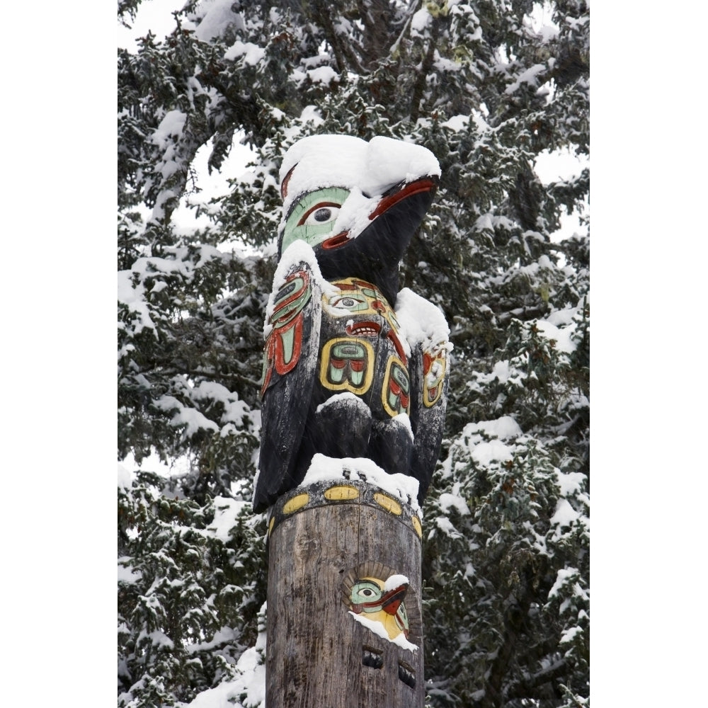 Raven Totemic Figure On Tlingit Totem Pole At Auke Bay Recreation Area. Winter In Southeast Alaska. Print (8 x 10) Image 1