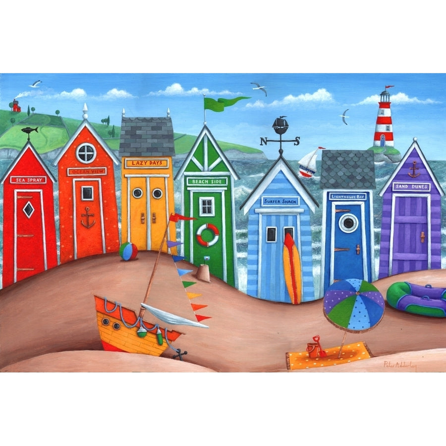 Beach Hut Rainbow Scene Poster Print by Peter Adderley (8 x 10) Image 1