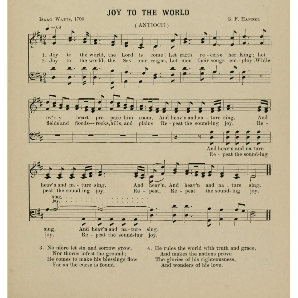 Joy to the World Handel (8 x 10) and Watts (8 x 10) Christmas Carols and Hymns 1910 Poster Print (8 x 10) Image 1