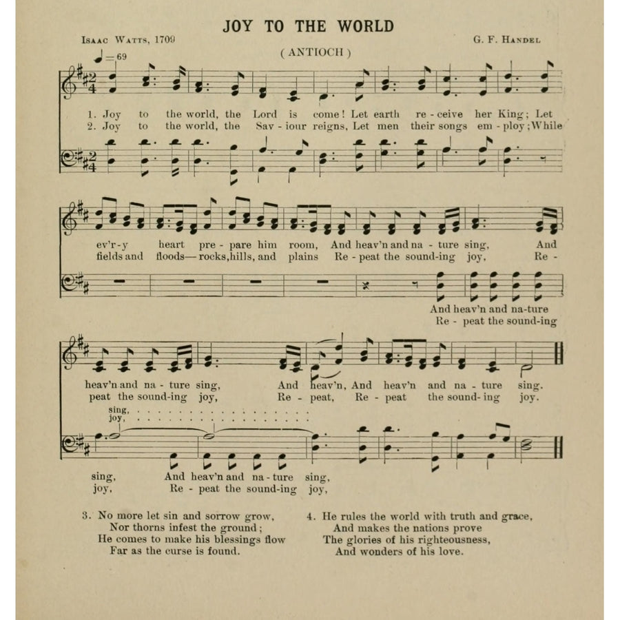 Joy to the World Handel (8 x 10) and Watts (8 x 10) Christmas Carols and Hymns 1910 Poster Print (8 x 10) Image 1