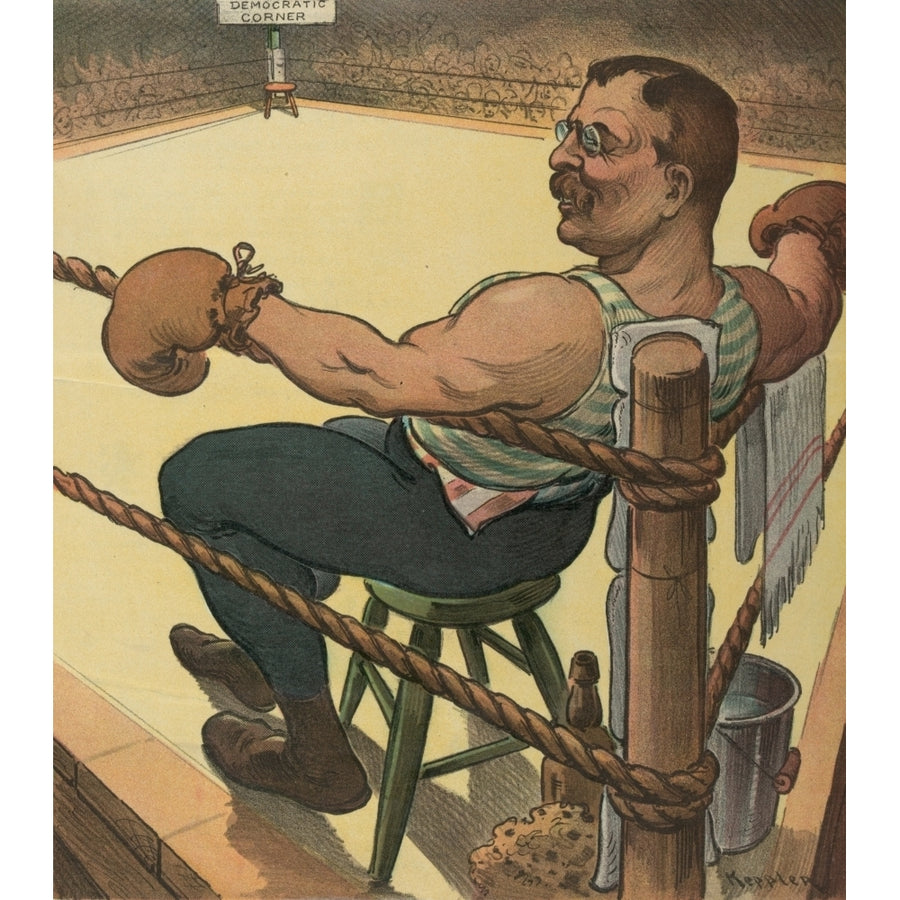 Puck Magazine 1904 Terrible Teddy waits for the unknown boxing Poster Print by Udo Keppler (8 x 10) Image 1