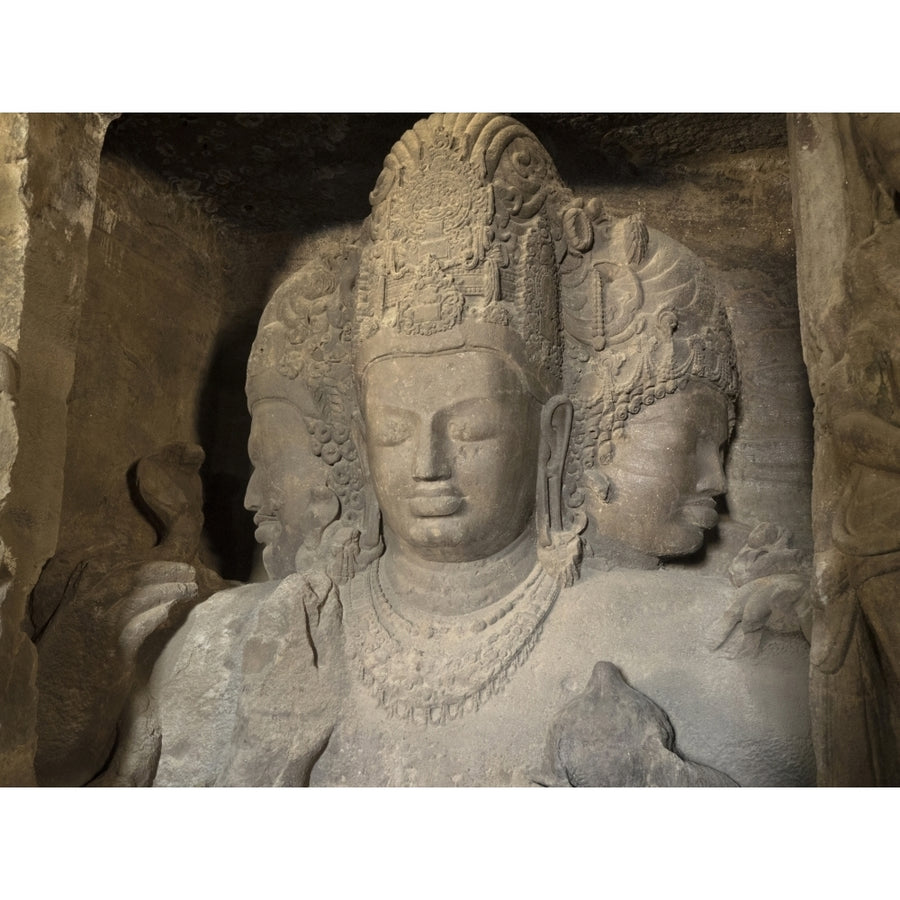 Three headed sculpture of Maheshmurti Shiva at Elephanta Caves Elephanta Island Mumbai Harbour Mumbai Maharashtra 9 x 12 Image 1