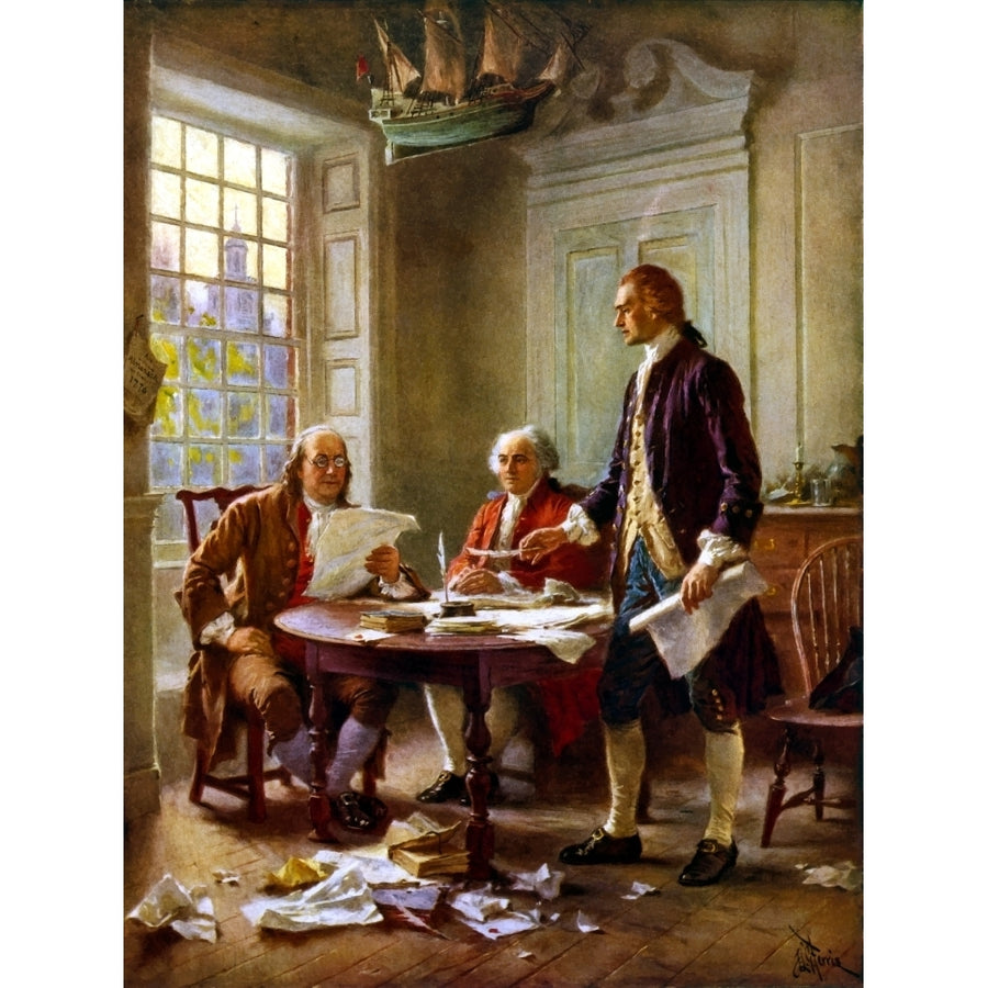 Digitally restored vector painting of the writing of the Declaration of Independence Poster Print (8 x 10) Image 1