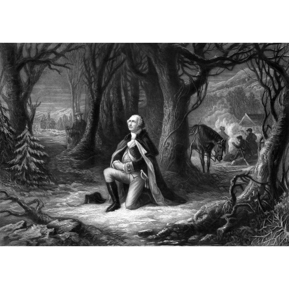 Vintage Revolutionary War print of General George Washington praying at Valley Forge Poster Print (8 x 10) Image 1