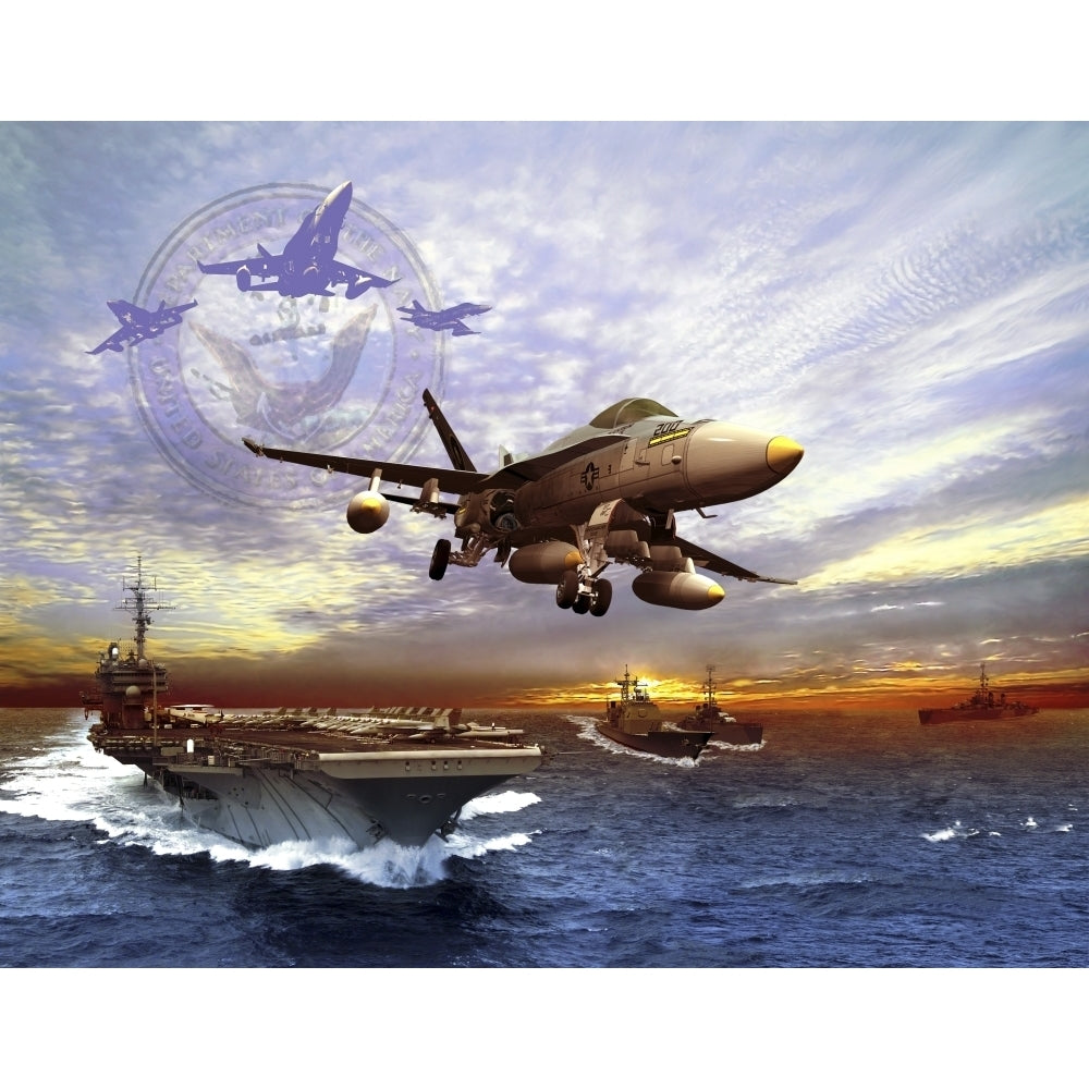 F/A-18 Hornet taking off of a U.S. Navy aircraft carrier Poster Print (8 x 10) Image 1