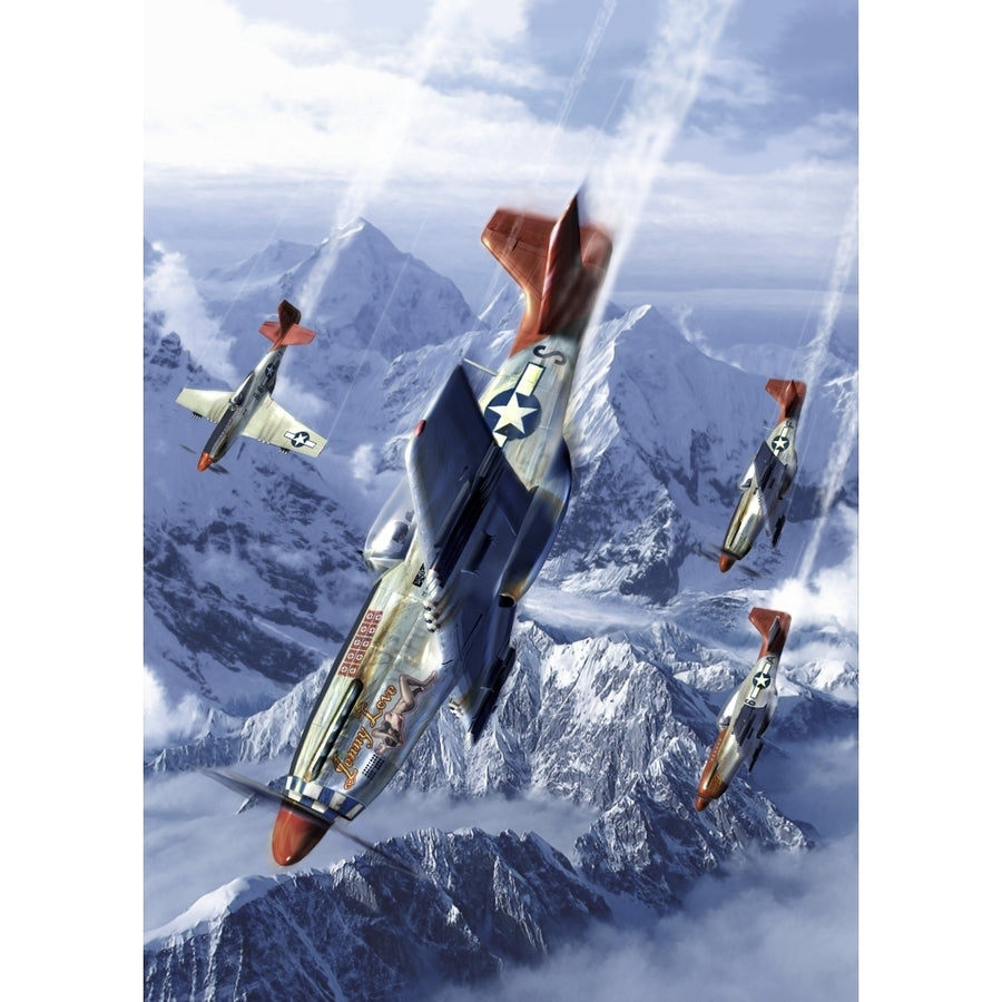 Tuskegee airmen flying near the Alps in their P-51 Mustangs Poster Print (8 x 10) Image 1