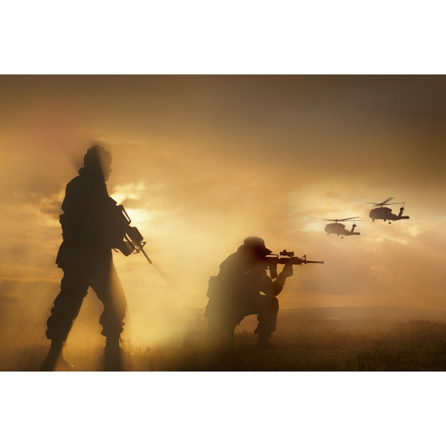 U.S. Special Forces provide security for two incoming UH-60 Black Hawk helicopters Poster Print (8 x 10) Image 1