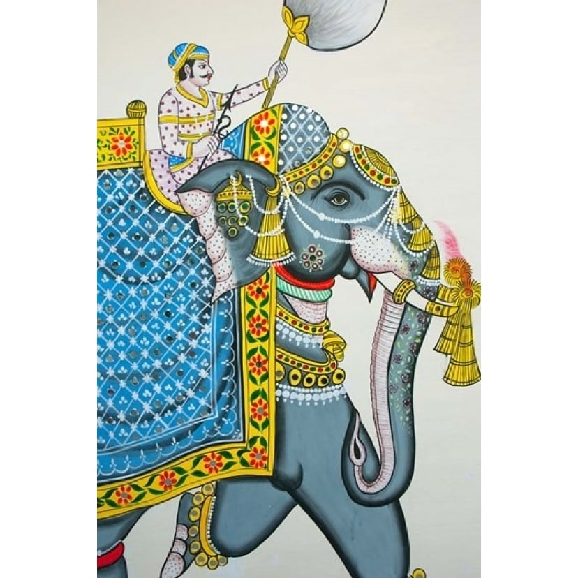 Elephant mural Mahendra Prakash hotel Udaipur Rajasthan India. Print by Inger Hogstrom Image 1