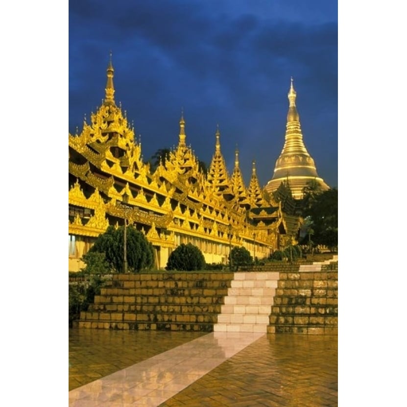 Asia Myanmar Yangon. Shwedagon Pagoda at night. Poster Print by Russell Young (24 x 36) Image 1