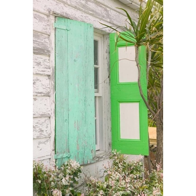 Beach House Green shutters Loyalist Cays Bahamas Caribbean Print by Walter Bibikow Image 1