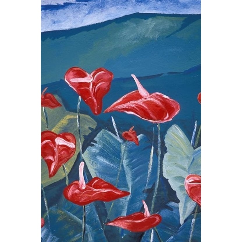 Anthurium Mural in Jardin de Balata Martinique Caribbean Poster Print by Walter Bibikow (18 x 27) Image 1