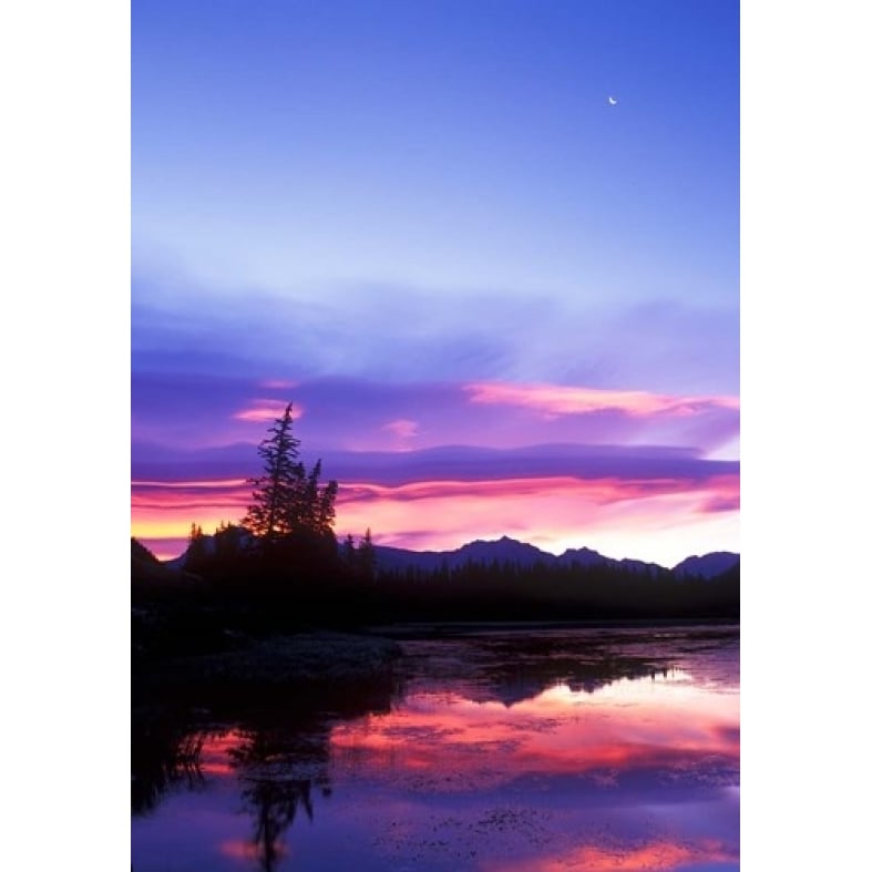 Crescent Moon Over Vermillion Lake in Banff National Park Alberta Canada Print by Rob Tilley Image 1