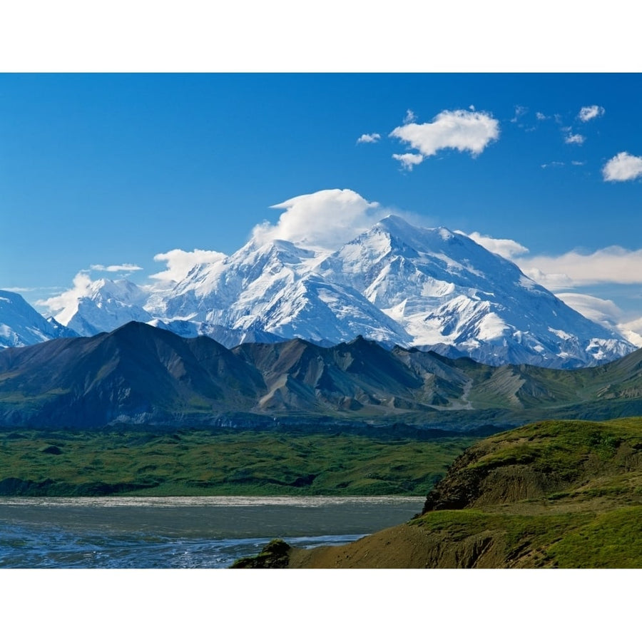 Snow-covered Mount McKinley blue sky Denali National Park Alaska USA. Poster Print (27 x 9) Image 1