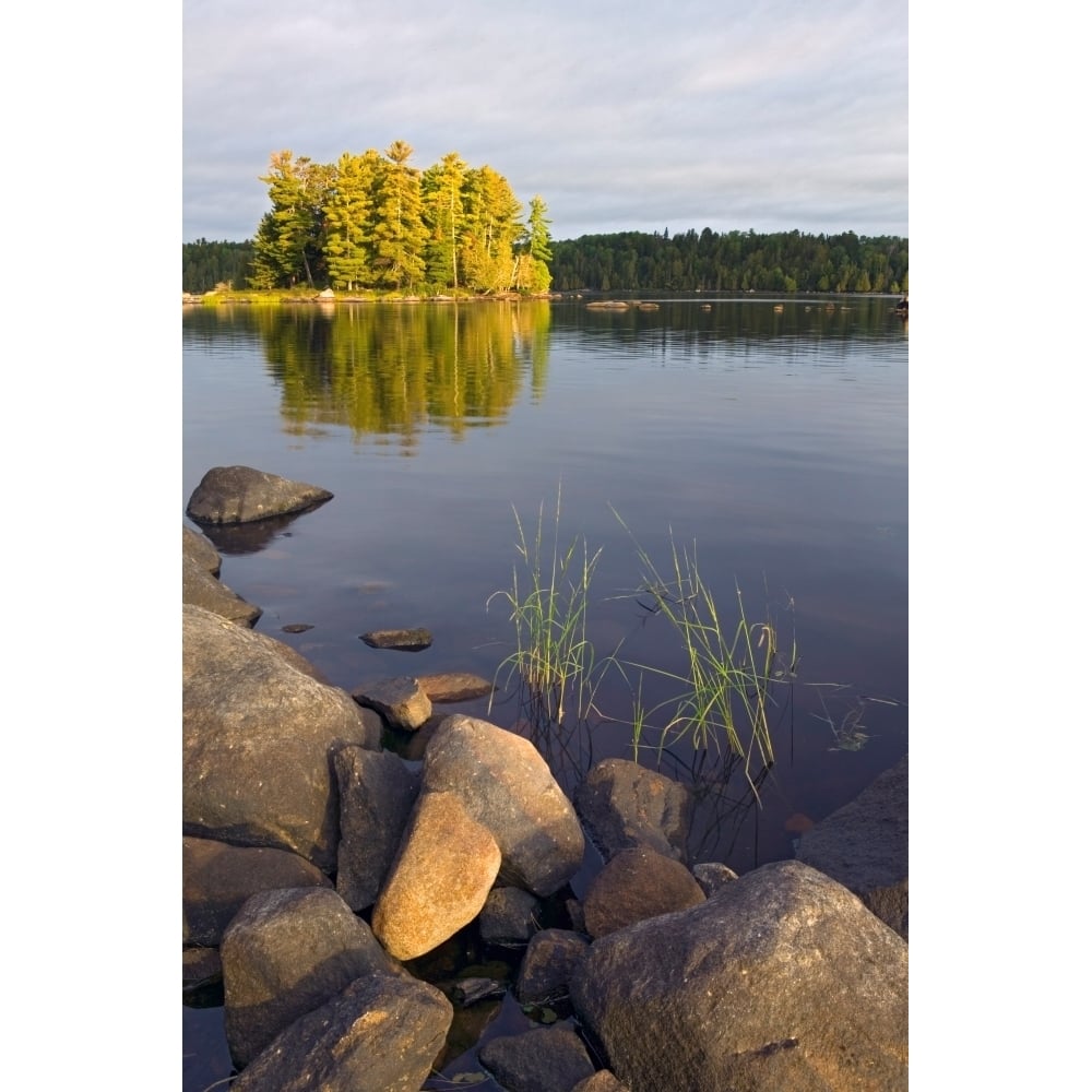 View of small island from rocky shore Lake Agnes Boundary Waters Canoe Area Wilderness Minnesota USA (27 x 9) Image 1