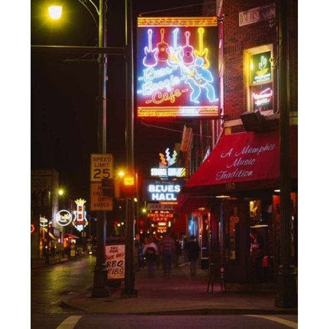 Neon sign lit up at night in a city Rum Boogie Cafe Beale Street Memphis Shelby County Tennessee USA (28 x 22) Image 1