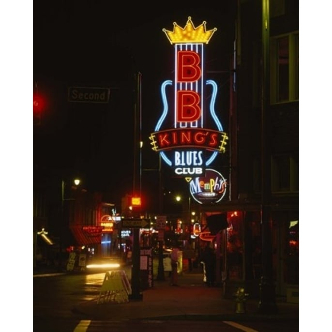 Neon sign lit up at night B. B. Kings Blues Club Memphis Shelby County Tennessee USA Poster Print (28 x 22) Image 1