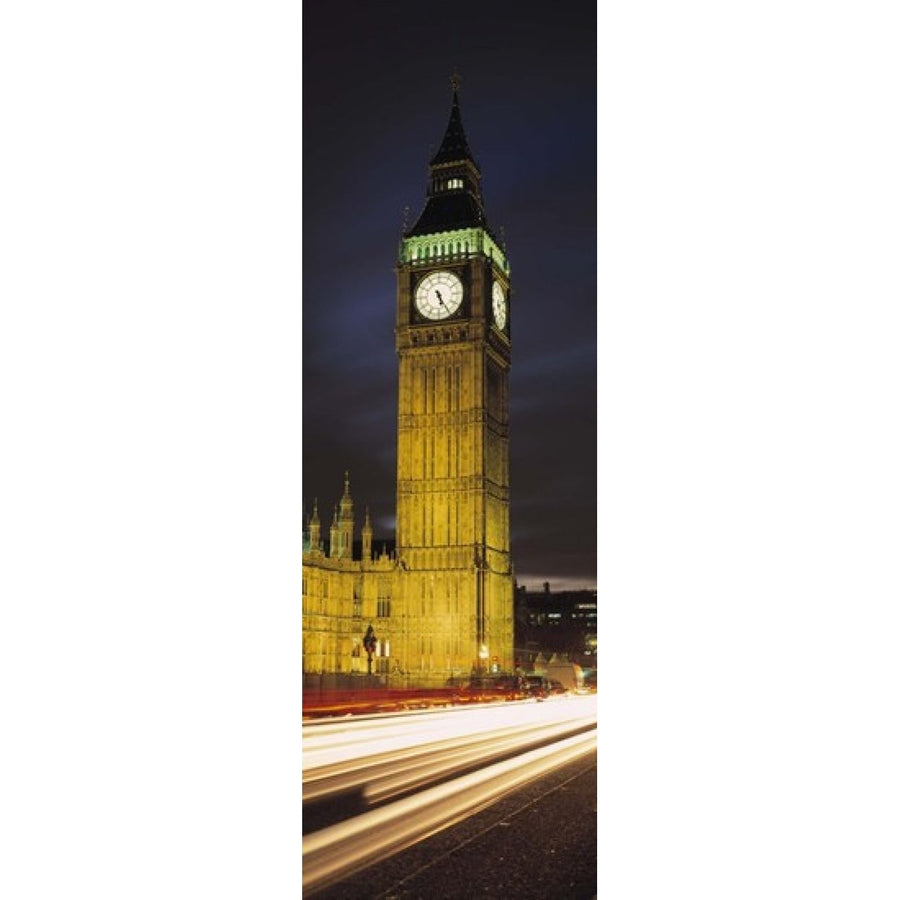 Clock tower lit up at night Big Ben Houses of Parliament Palace of Westminster City Of Westminster London England 18 x 6 Image 1