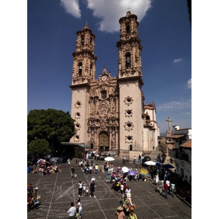 Group of people in front of a cathedral Santa Prisca Cathedral Plaza Borda Taxco Guerrero Mexico Print by Panoramic Image 1