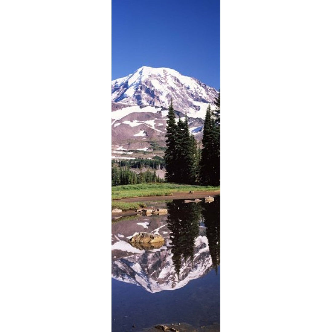 Reflection of a mountain in a lake Mt Rainier Pierce County Washington State USA Poster Print (18 x 6) Image 1