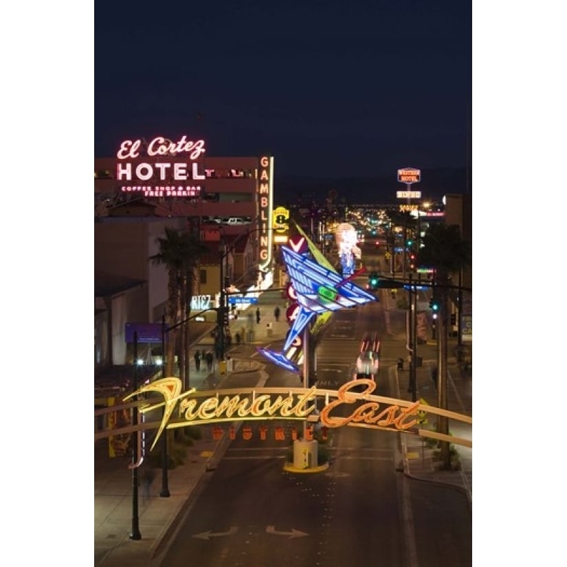 Neon casino signs lit up at dusk El Cortez Fremont Street The Strip Las Vegas Nevada USA Poster Print (36 x 24) Image 1