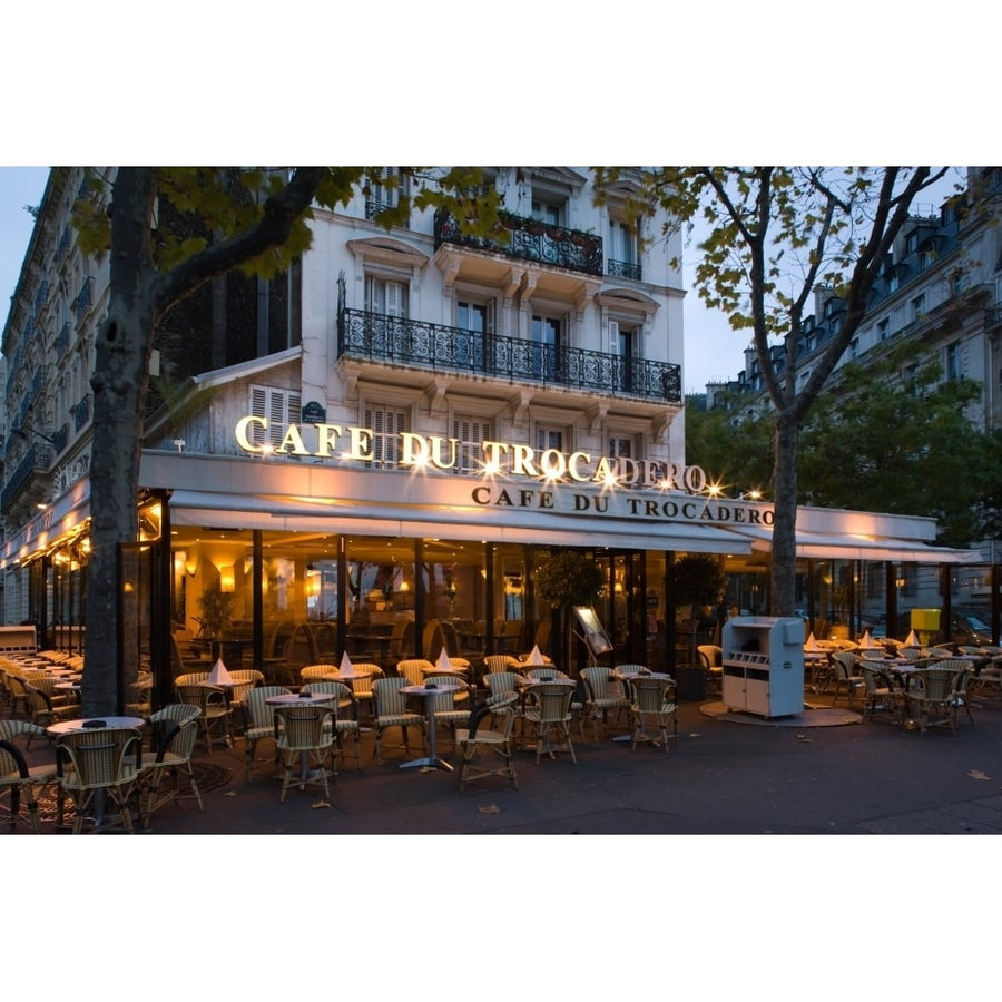 Chairs and tables in a restaurant at dawn Cafe Du Trocadero Paris Ile-de-France France Poster Print (36 x 12) Image 1