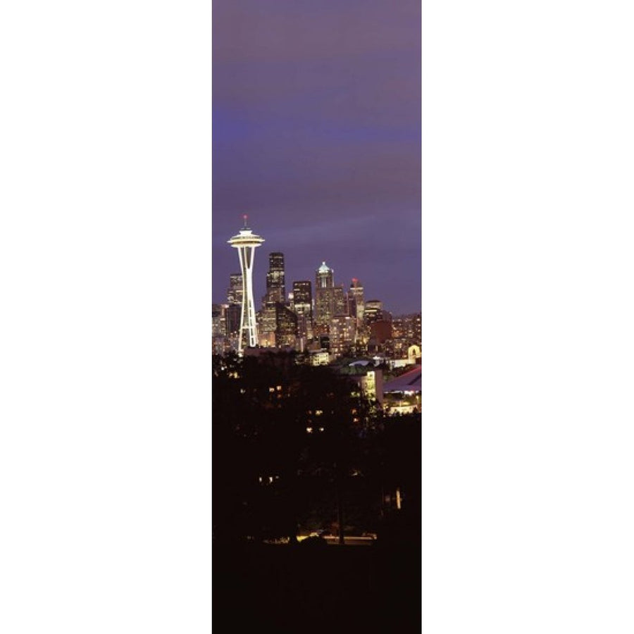 Skyscrapers in a city lit up at night Space Needle Seattle King County Washington State USA Poster Print (36 x 12) Image 1