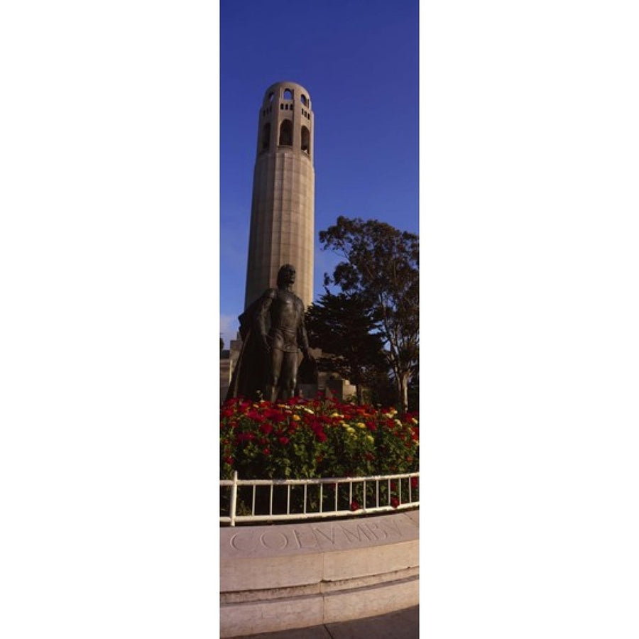 Statue of Christopher Columbus in front of a tower Coit Tower Telegraph Hill San Francisco California USA (18 x 6) Image 1