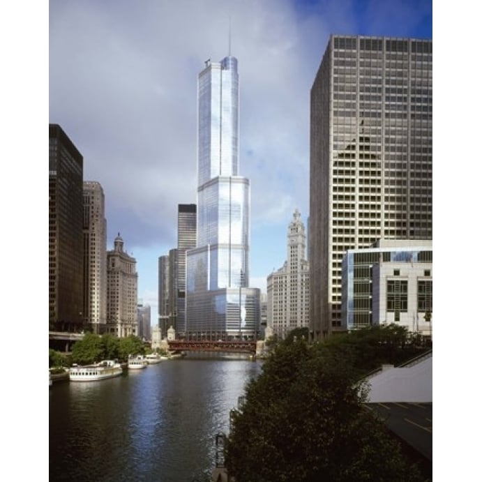 Skyscrapers in a city Trump Tower Chicago River Chicago Cook County Illinois USA Poster Print (28 x 22) Image 1