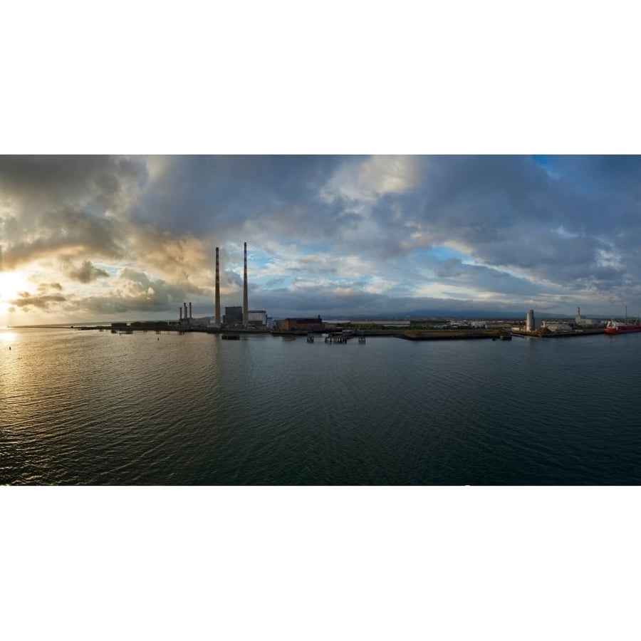 Silhouette of chimneys of the Poolbeg Generating Station at dawn River Liffey Image 1