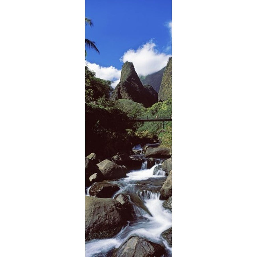 Stream flowing through a valley Iao Needle Iao Valley Wailuku Maui Hawaii USA Poster Print (18 x 6) Image 1