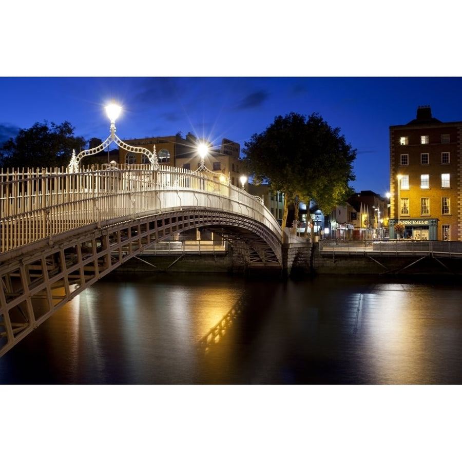 Hapenny Bridge lit up at dusk Liffey River Dublin Leinster Province Republic of Ireland Poster Print (36 x 12) Image 1