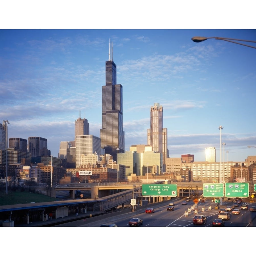 Skyscrapers in a city Willis Tower 311 South Wacker Drive Eisenhower Interstate Highway Chicago Cook County (9 x 27) Image 1