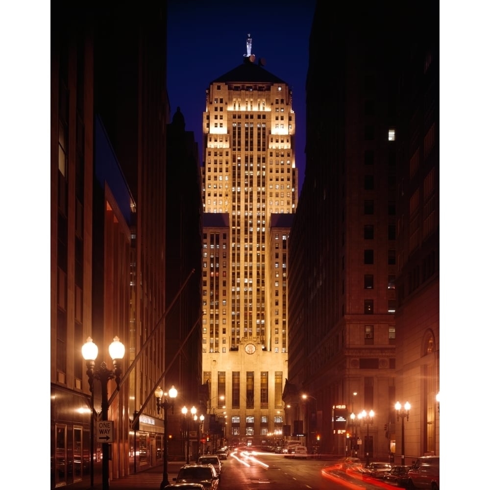 Buildings lit up at night Chicago Board of Trade Building LaSalle Street Chicago Cook County Illinois USA (9 x 27) Image 1