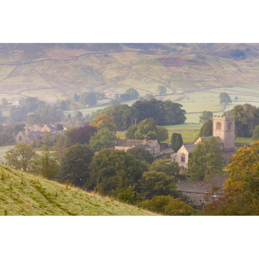 High angle view of a village Burnsall Yorkshire Dales National Park North Yorkshire England Poster Print (27 x 9) Image 1