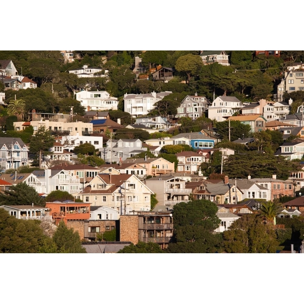 High angle view of houses in a town Sausalito Marin County San Francisco Bay California USA Poster Print (27 x 9) Image 1