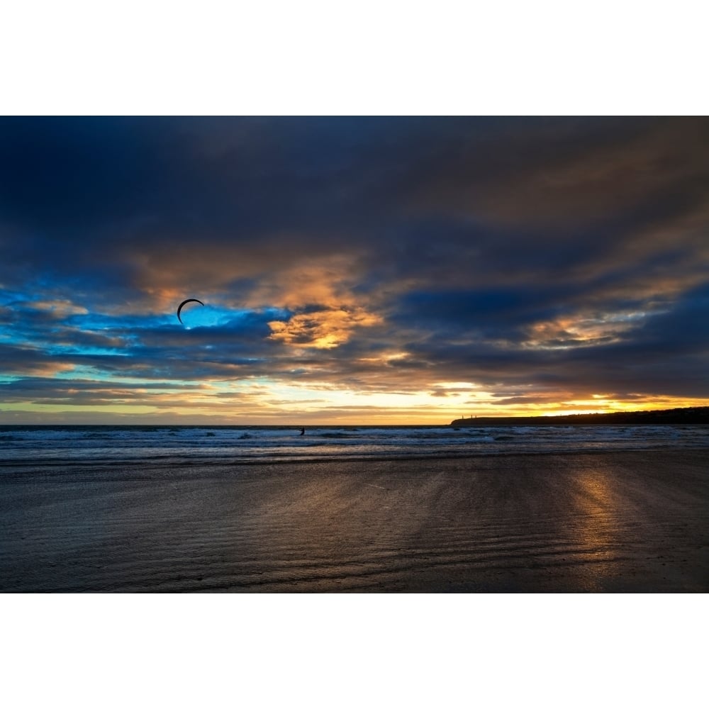 Kite Surfers on Tramore Beach at Sunset County Waterford Ireland Poster Print (24 x 18) Image 1