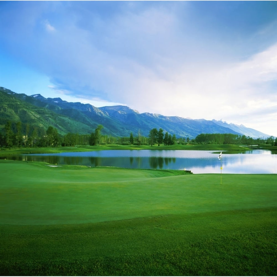 Golf course with mountain range in the background Teton Pines Golf Course Jackson Wyoming USA Poster Print (12 x 12) Image 1