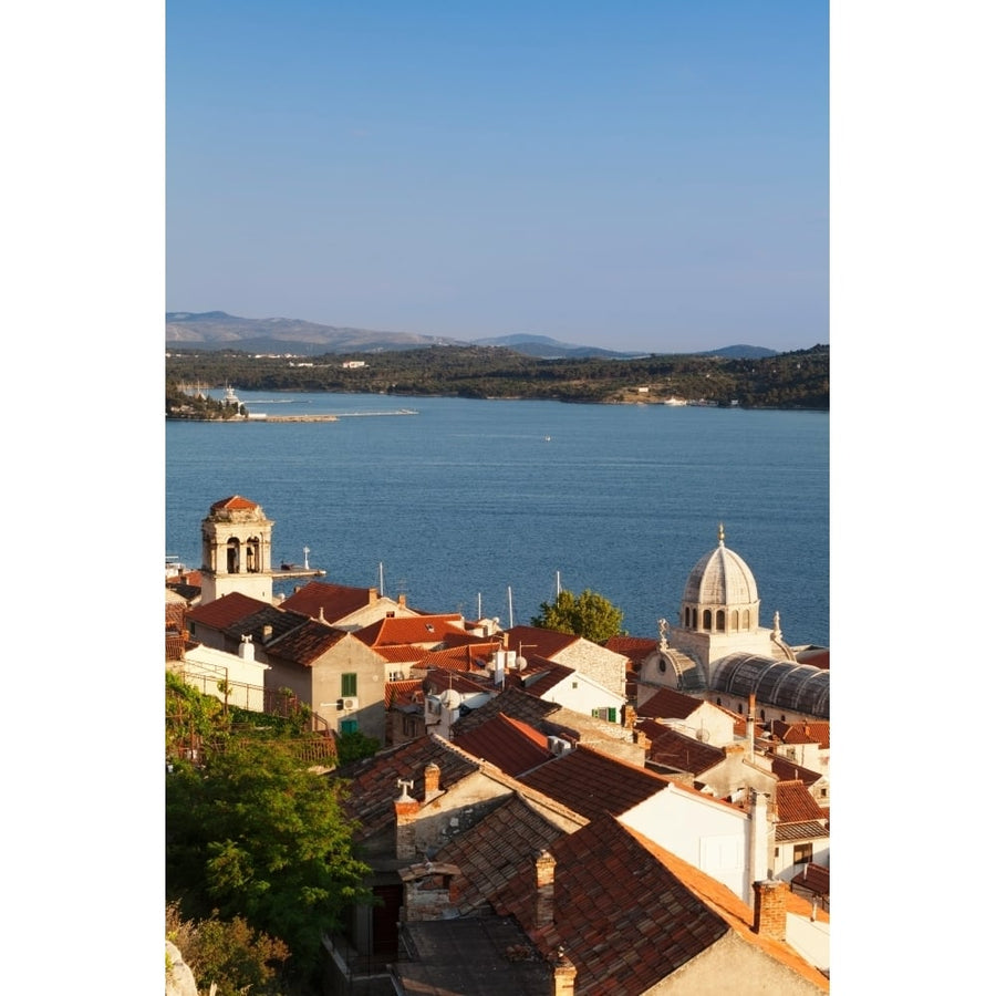 High angle view of a cathedral in a town on the coast Sibenik Cathedral Sibenik Dalmatia Croatia Poster (27 x 9) Image 1