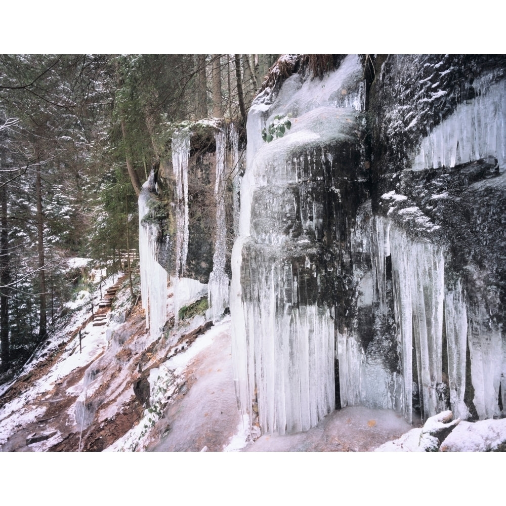 Icy wall of rock near Sankenbach Waterfall Baiersbronn Black Forest Baden-Wurttemberg Germany Poster Print (15 x 12) Image 1