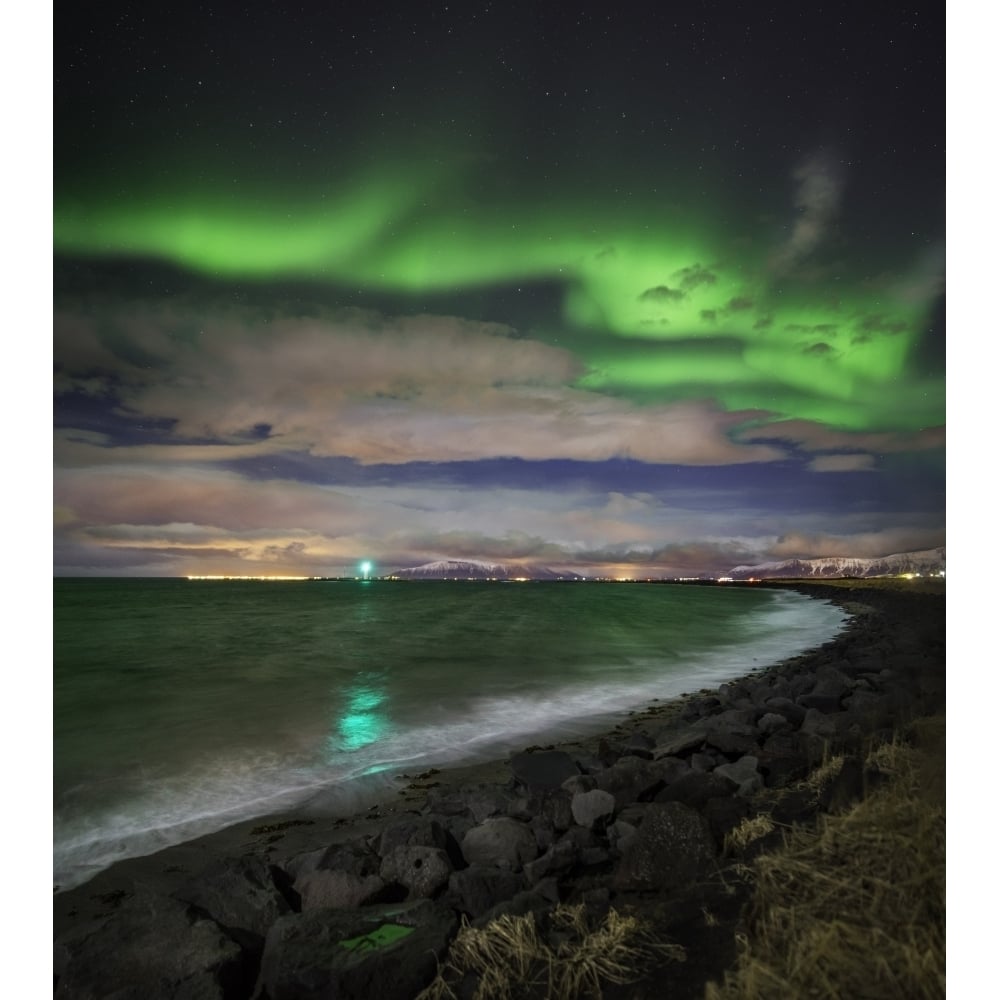 Aurora Borealis or Northern Lights Reykjavik Iceland Poster Print (12 x 12) Image 1