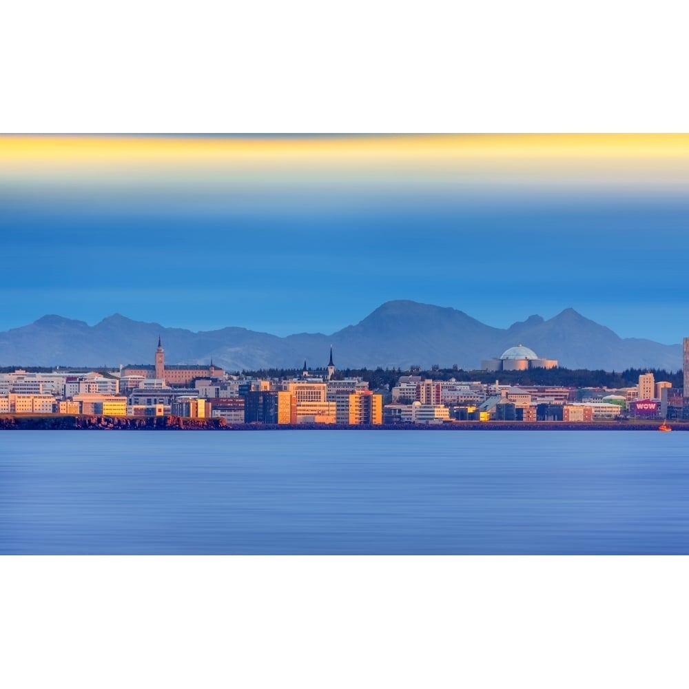 Sunset over the Reykjavik Skyline Iceland Poster Print (20 x 12) Image 1