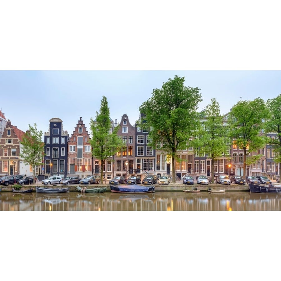 Houses and boats along the Herengracht canal Amsterdam North Holland Netherlands Poster Print (12 x 36) Image 1